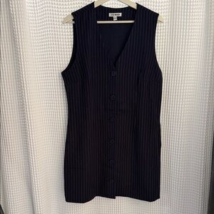 Steve Madden Black Pinstripe Button-Front Sleeveless Dress